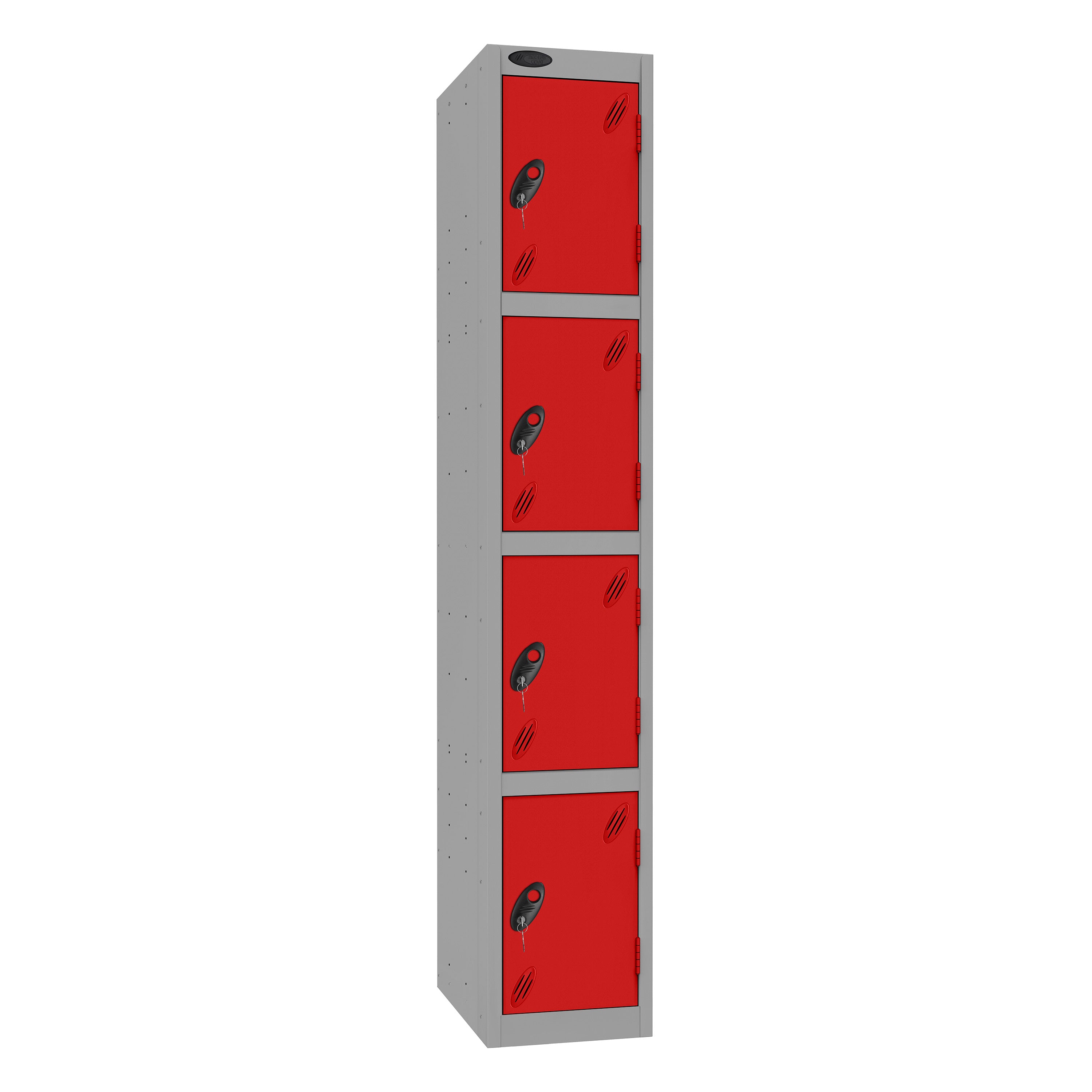Probe Standard Imperial Locker — 4 Door, Flat Top, Triple Width — Silver Carcass / Red Doors