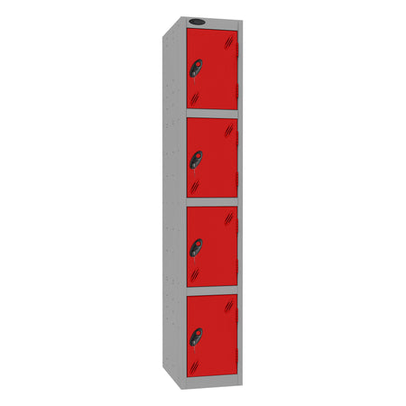 Probe Standard Imperial Locker — 4 Door, Flat Top, Triple Width — Silver Carcass / Red Doors