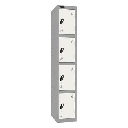 Probe Standard Imperial Locker — 4 Door, Flat Top, Triple Width — Silver Carcass / White Doors