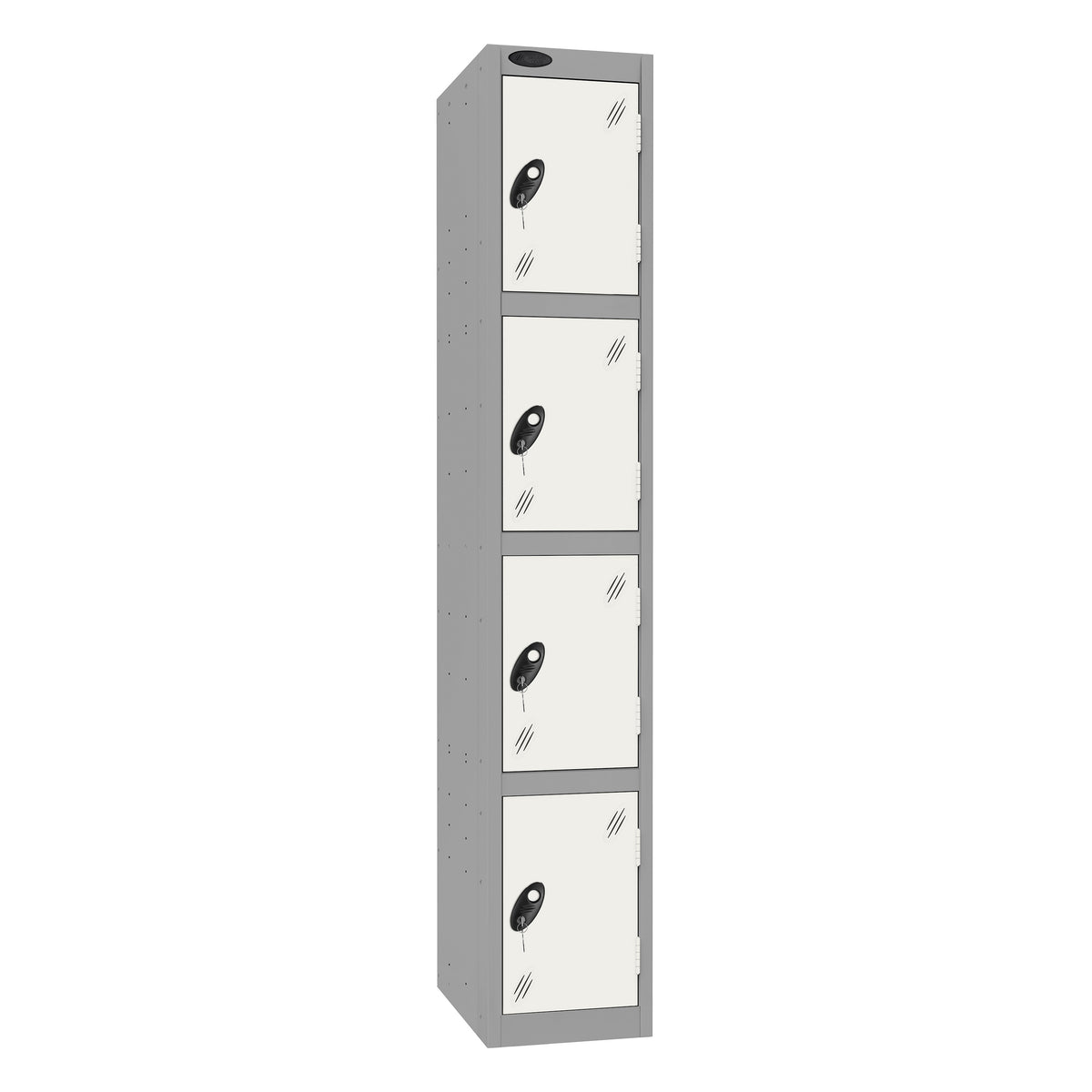 Probe Standard Imperial Locker — 4 Door, Sloping Top, Triple Width — Silver Carcass / White Doors