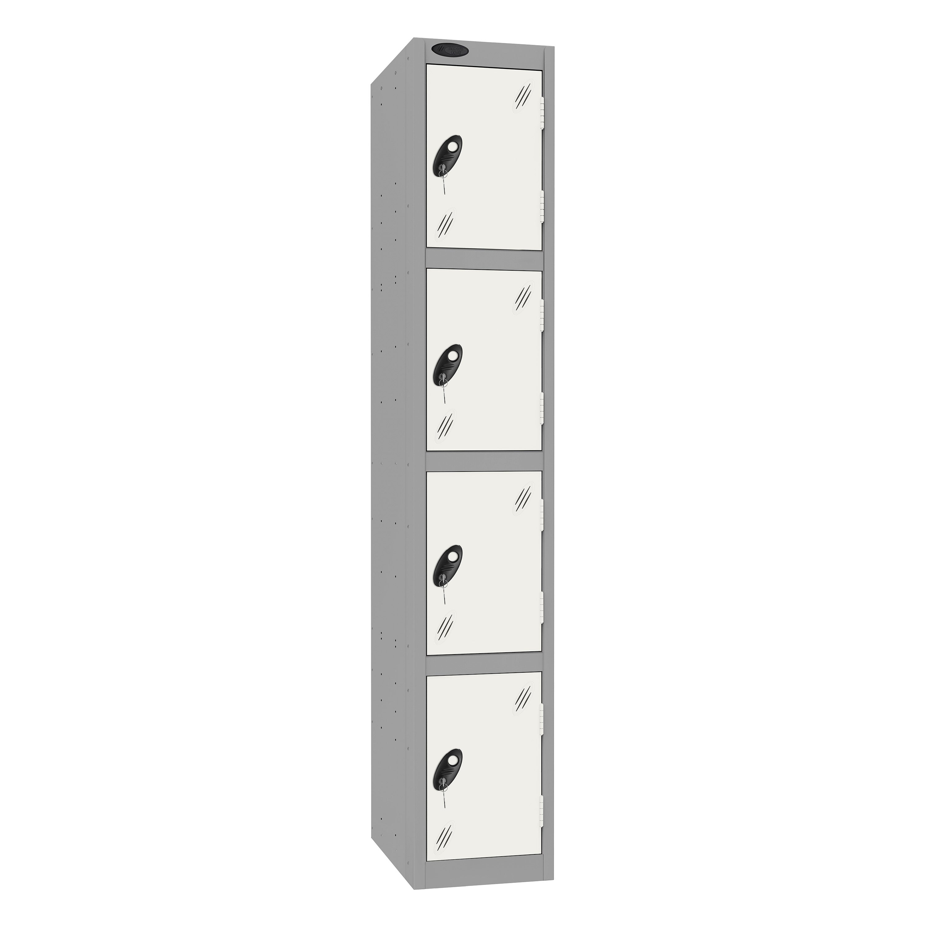 Probe Standard Imperial Locker — 4 Door, Sloping Top, Triple Width — Silver Carcass / White Doors