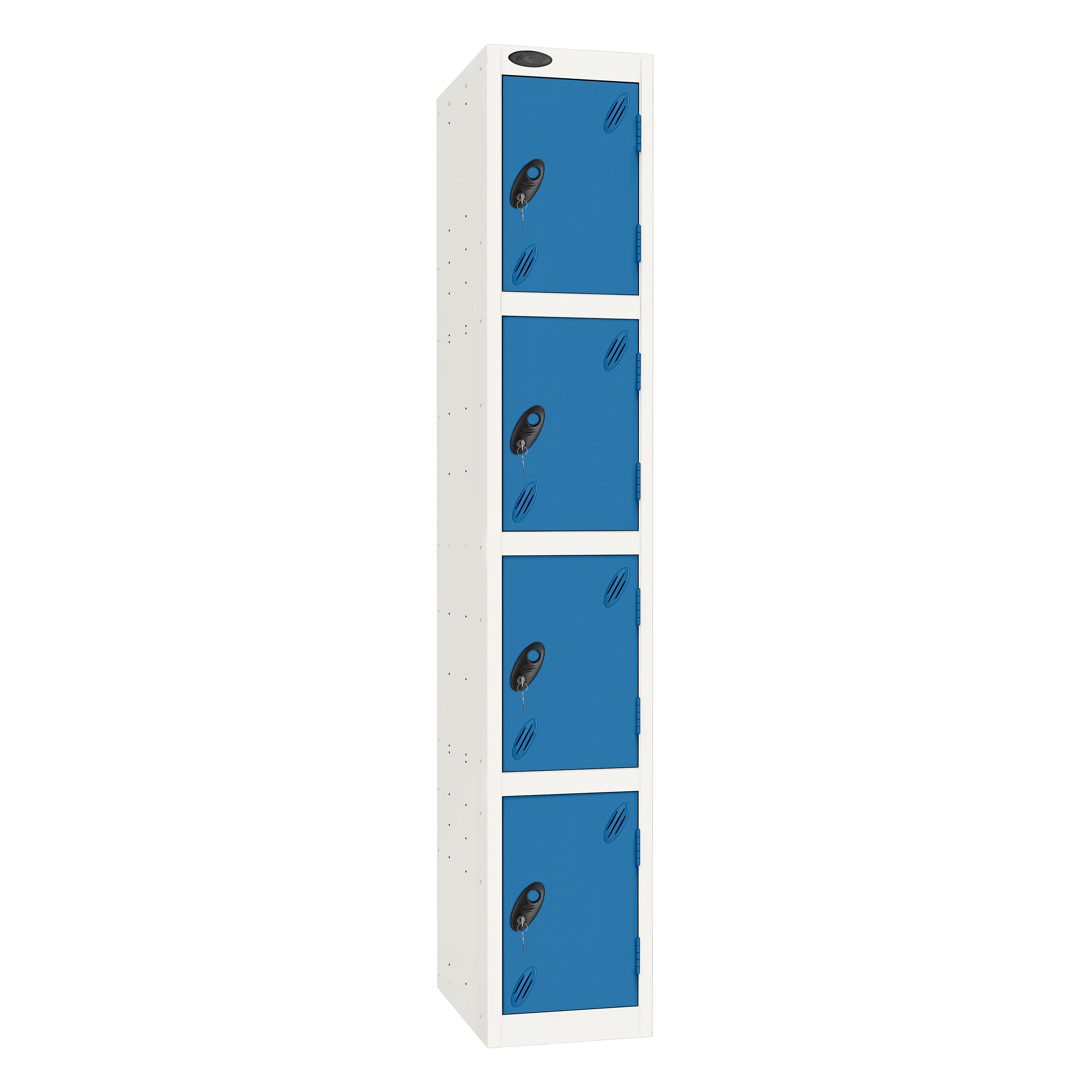 Probe Standard Imperial Locker — 4 Door, Sloping Top, Triple Width — White Carcass / Blue Doors
