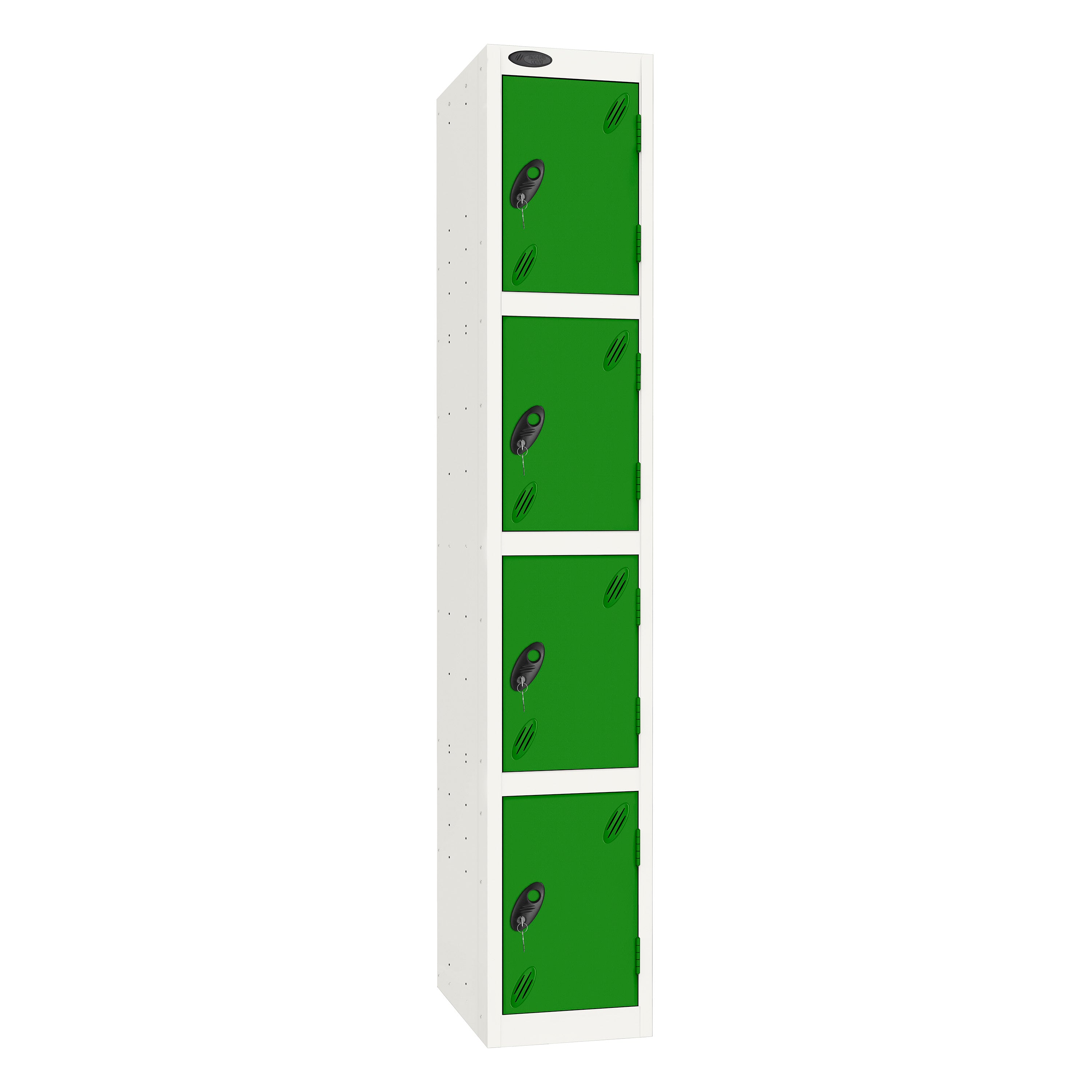 Probe Standard Imperial Locker — 4 Door, Sloping Top, Triple Width — White Carcass / Green Doors