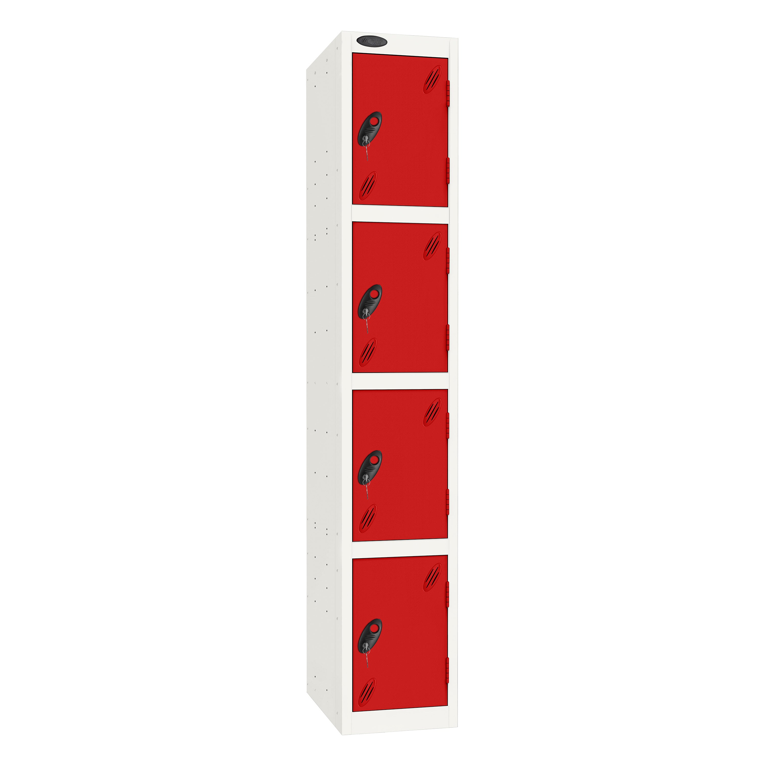 Probe Standard Imperial Locker — 4 Door, Sloping Top, Triple Width — White Carcass / Red Doors