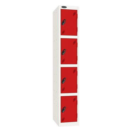 Probe Standard Imperial Locker — 4 Door, Sloping Top, Triple Width — White Carcass / Red Doors
