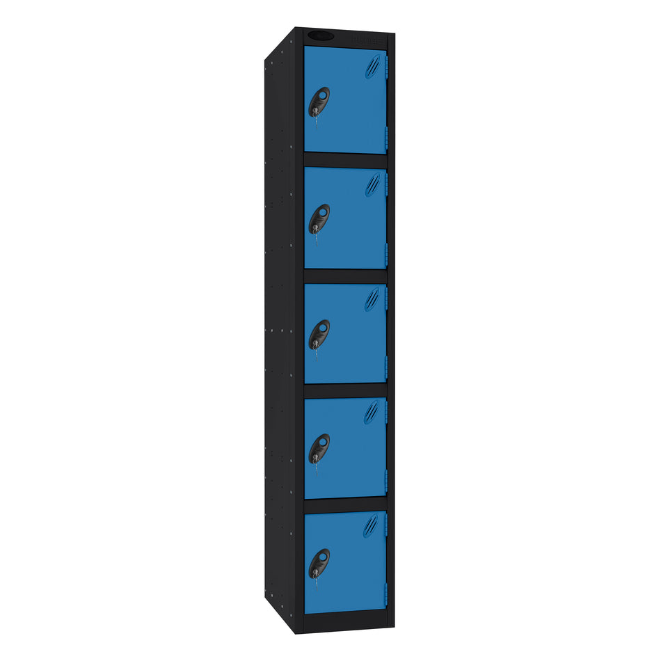 Probe Standard Imperial Locker — 5 Door, Sloping Top, Triple Width — Black Carcass / Blue Doors