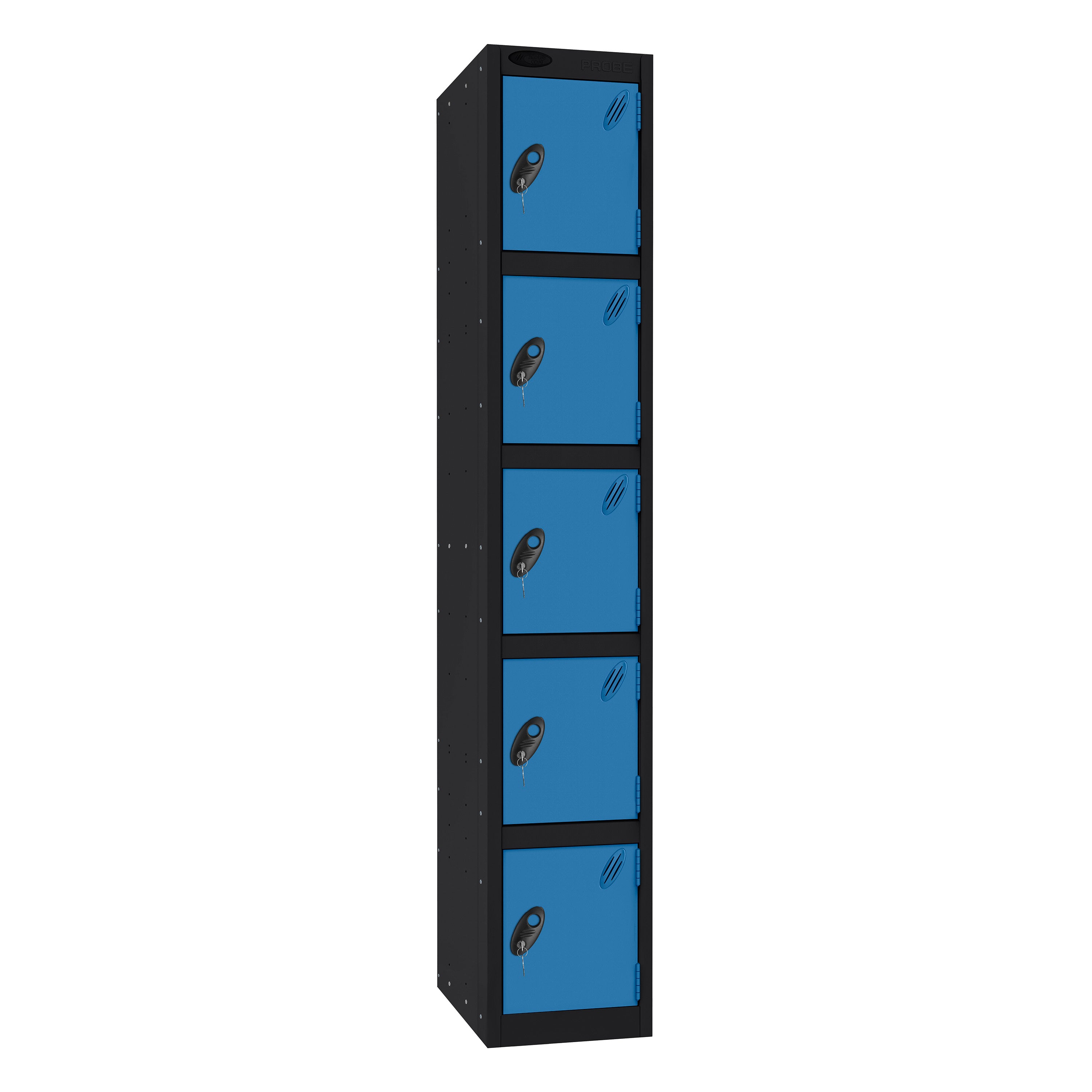 Probe Standard Imperial Locker — 5 Door, Flat Top, Triple Width — Black Carcass / Blue Doors