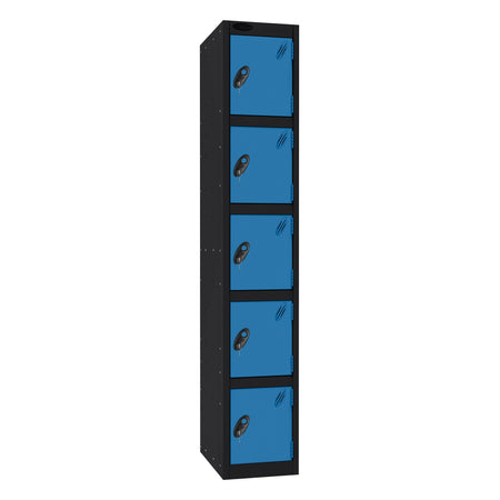 Probe Standard Imperial Locker — 5 Door, Flat Top, Triple Width — Black Carcass / Blue Doors