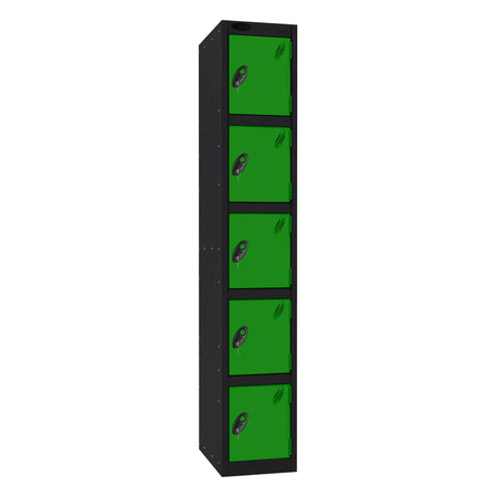 Probe Standard Imperial Locker — 5 Door, Flat Top, Triple Width — Black Carcass / Green Doors