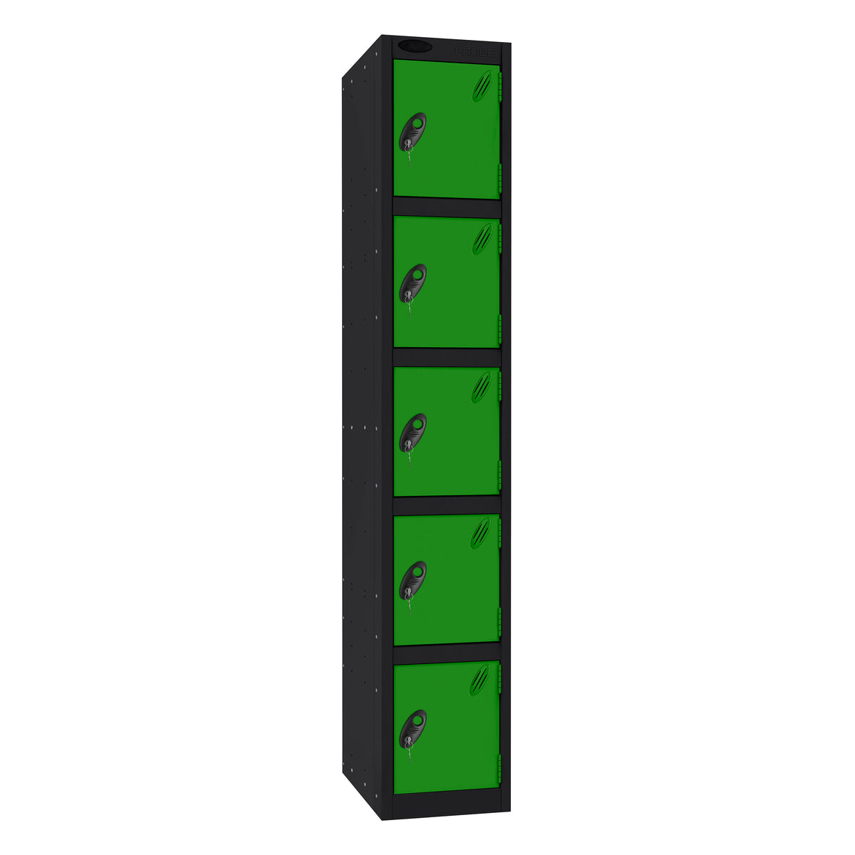 Probe Standard Imperial Locker — 5 Door, Sloping Top, Triple Width — Black Carcass / Green Doors