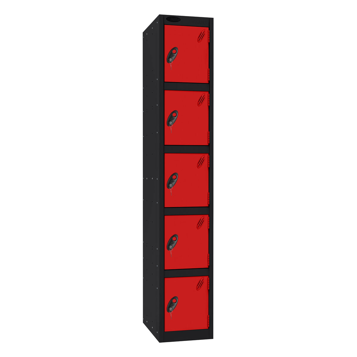 Probe Standard Imperial Locker — 5 Door, Sloping Top, Triple Width — Black Carcass / Red Doors