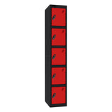 Probe Standard Imperial Locker — 5 Door, Flat Top, Triple Width — Black Carcass / Red Doors