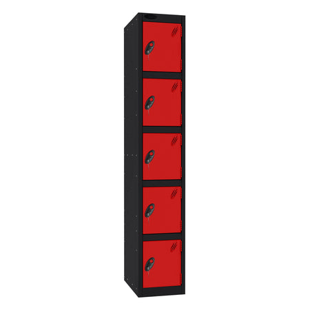 Probe Standard Imperial Locker — 5 Door, Flat Top, Triple Width — Black Carcass / Red Doors