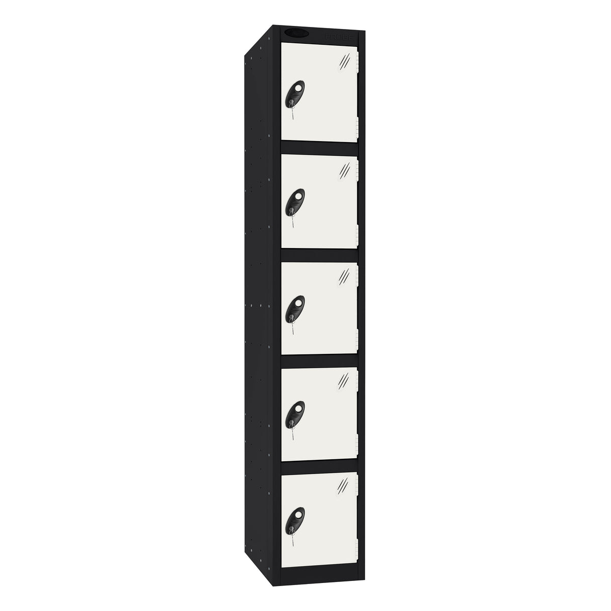 Probe Standard Imperial Locker — 5 Door, Sloping Top, Triple Width — Black Carcass / White Doors