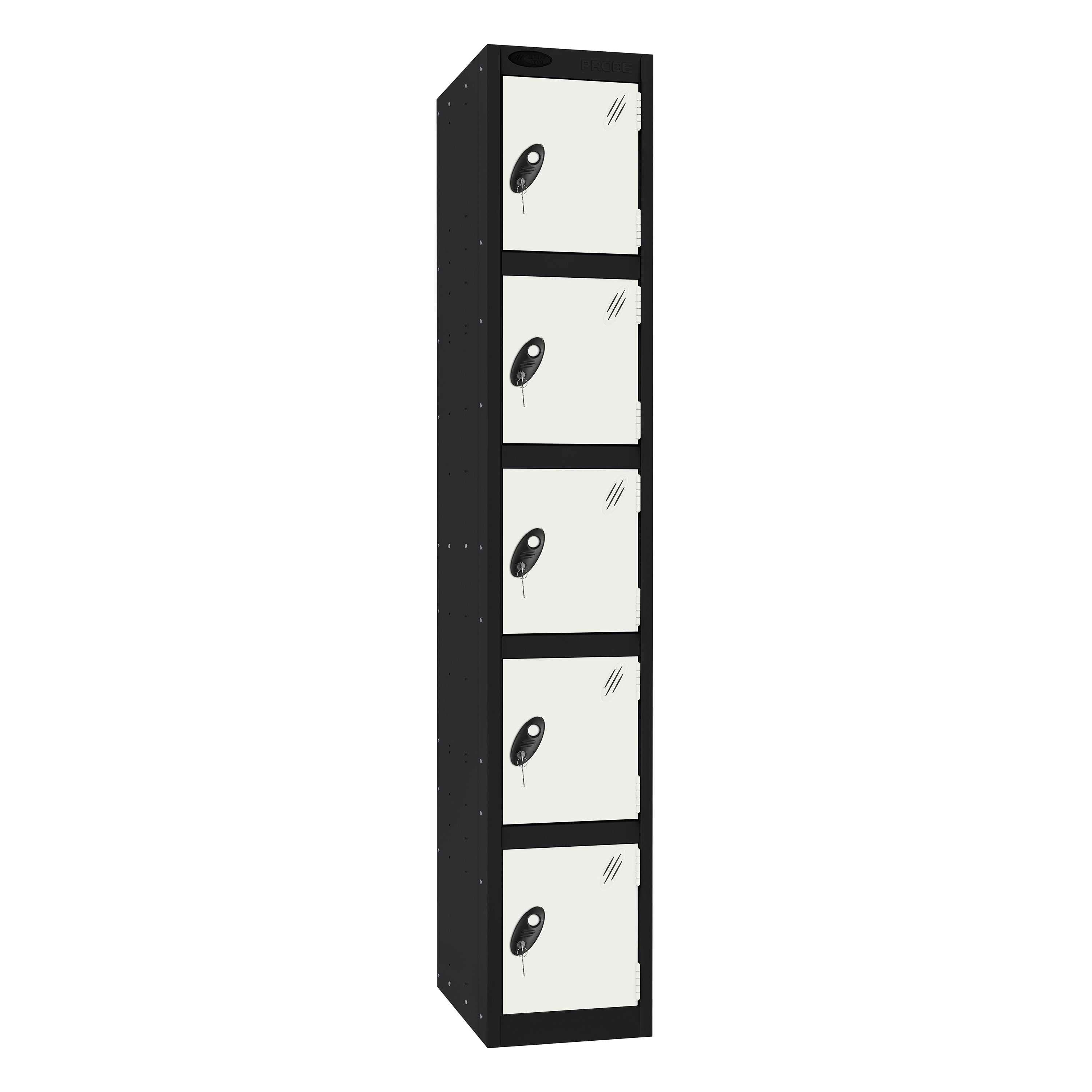 Probe Standard Imperial Locker — 5 Door, Sloping Top, Triple Width — Black Carcass / White Doors
