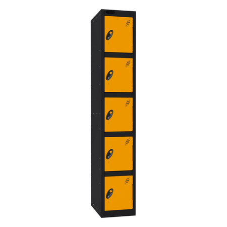 Probe Standard Imperial Locker — 5 Door, Sloping Top, Triple Width — Black Carcass / Yellow Doors