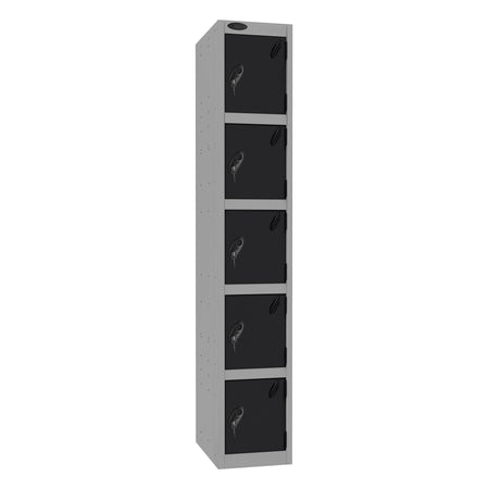 Probe Standard Imperial Locker — 5 Door, Sloping Top, Triple Width — Silver Carcass / Black Doors