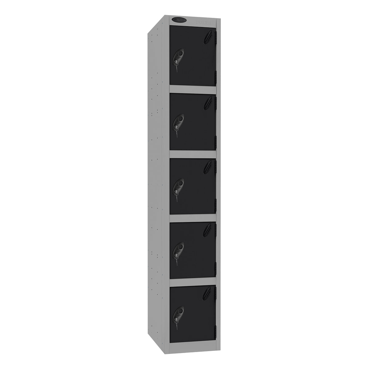 Probe Standard Imperial Locker — 5 Door, Flat Top, Triple Width — Silver Carcass / Black Doors