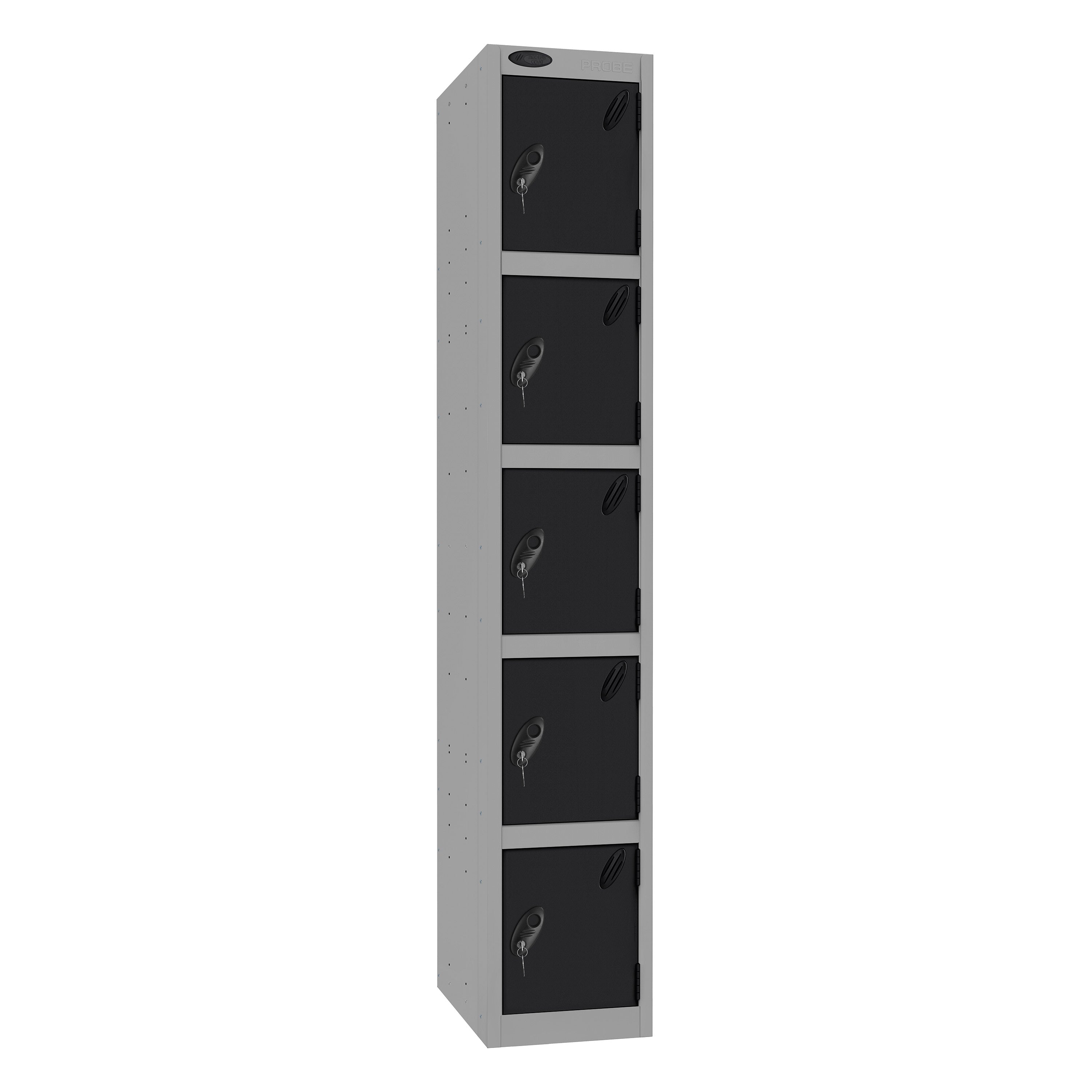 Probe Standard Imperial Locker — 5 Door, Flat Top, Triple Width — Silver Carcass / Black Doors