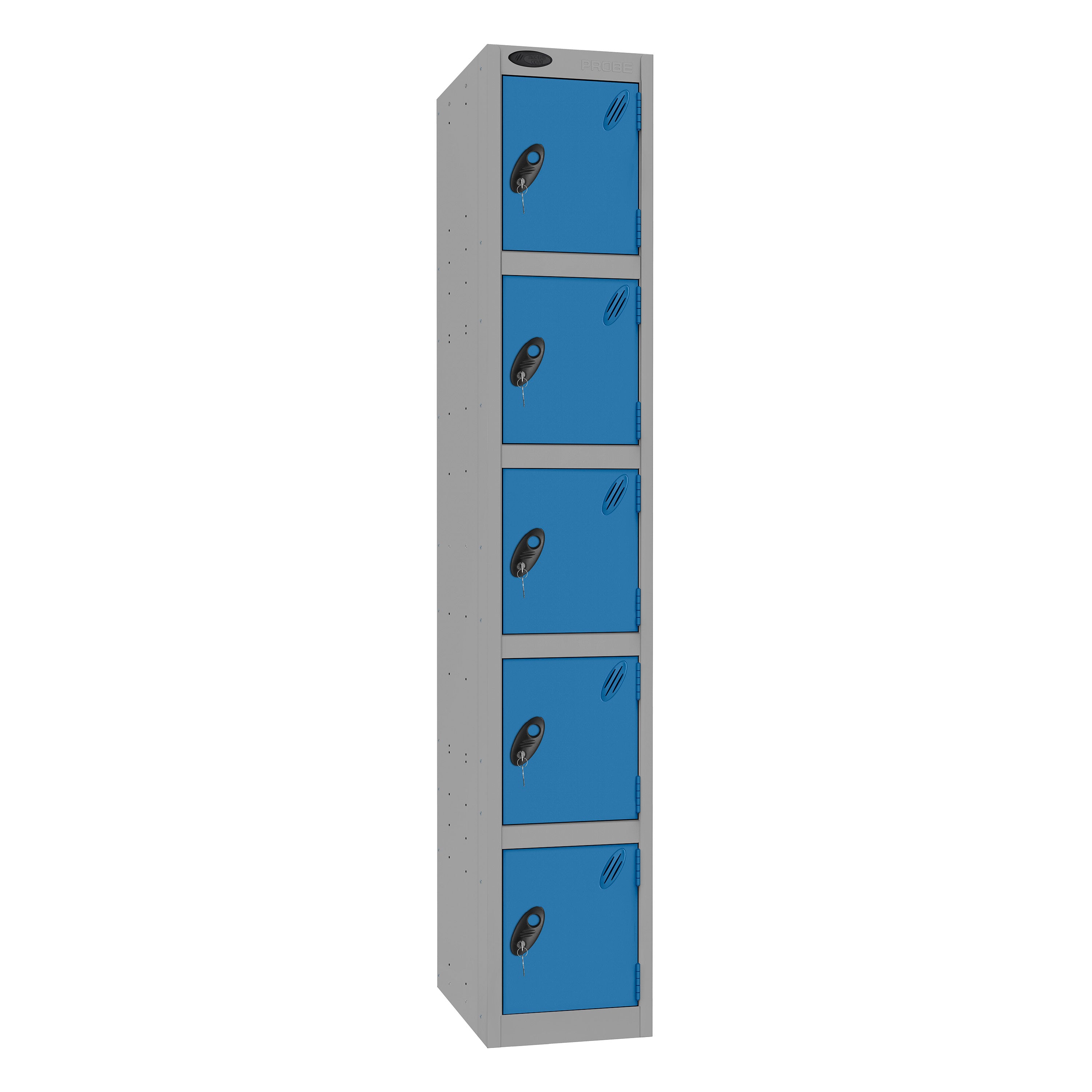 Probe Standard Imperial Locker — 5 Door, Flat Top, Triple Width — Silver Carcass / Blue Doors