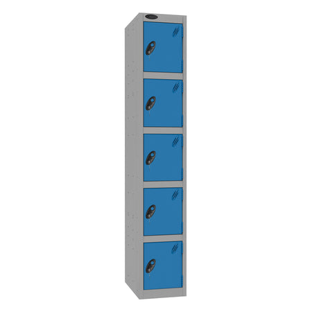 Probe Standard Imperial Locker — 5 Door, Flat Top, Triple Width — Silver Carcass / Blue Doors