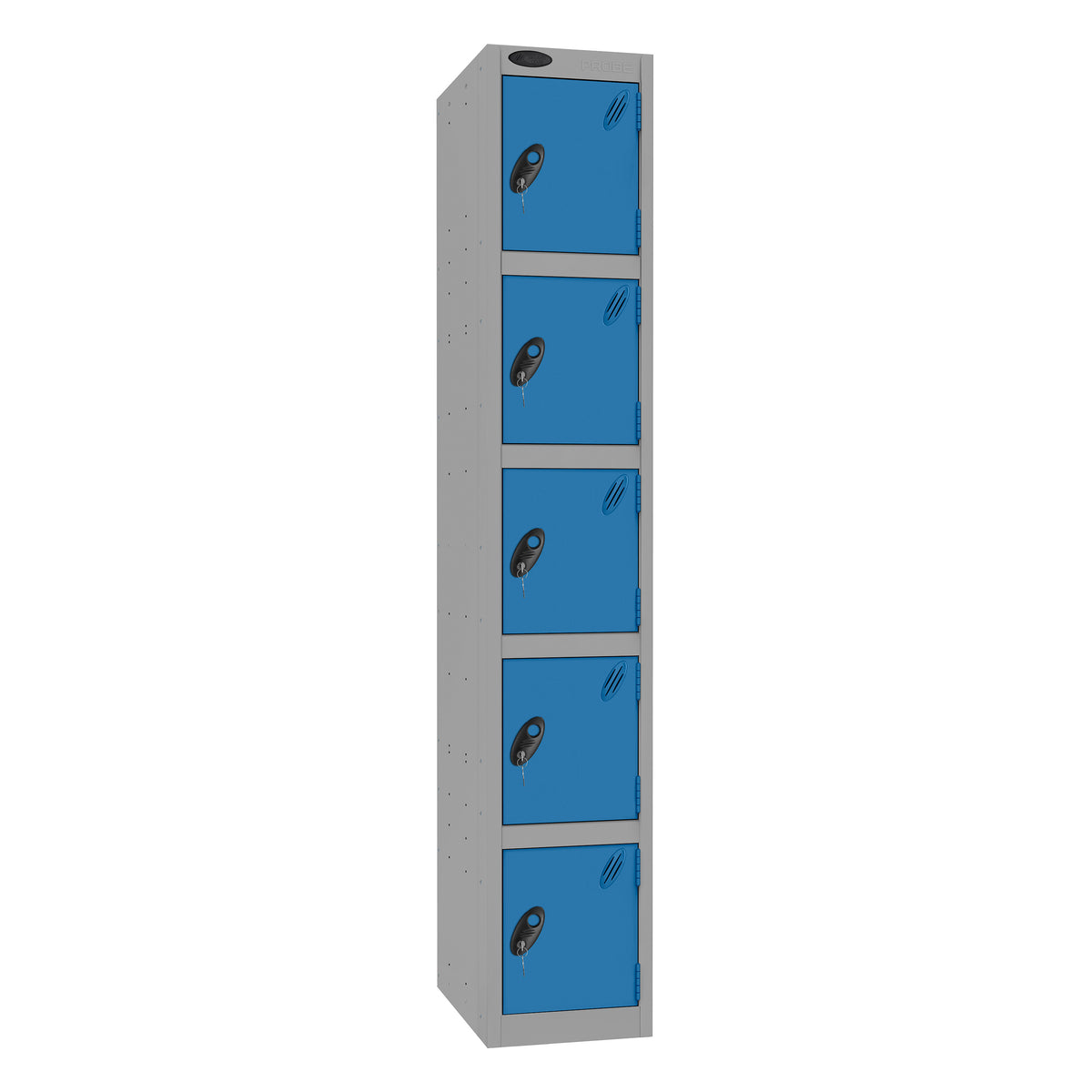 Probe Standard Imperial Locker — 5 Door, Sloping Top, Triple Width — Silver Carcass / Blue Doors