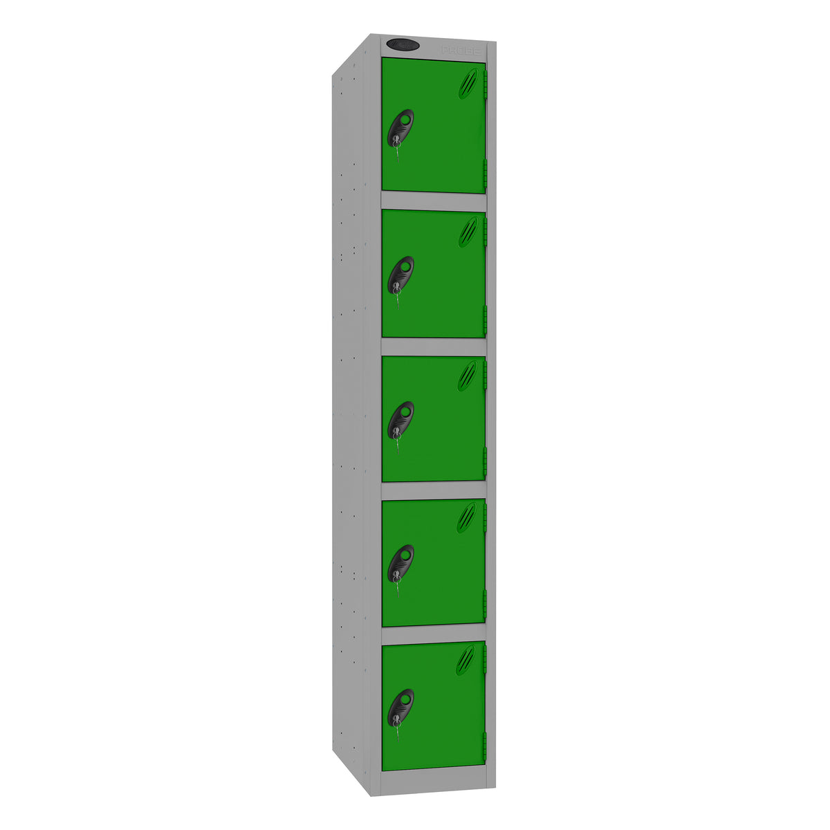 Probe Standard Imperial Locker — 5 Door, Sloping Top, Triple Width — Silver Carcass / Green Doors
