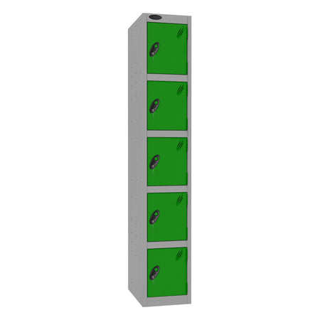 Probe Standard Imperial Locker — 5 Door, Flat Top, Triple Width — Silver Carcass / Green Doors