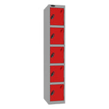 Probe Standard Imperial Locker — 5 Door, Sloping Top, Triple Width — Silver Carcass / Red Doors