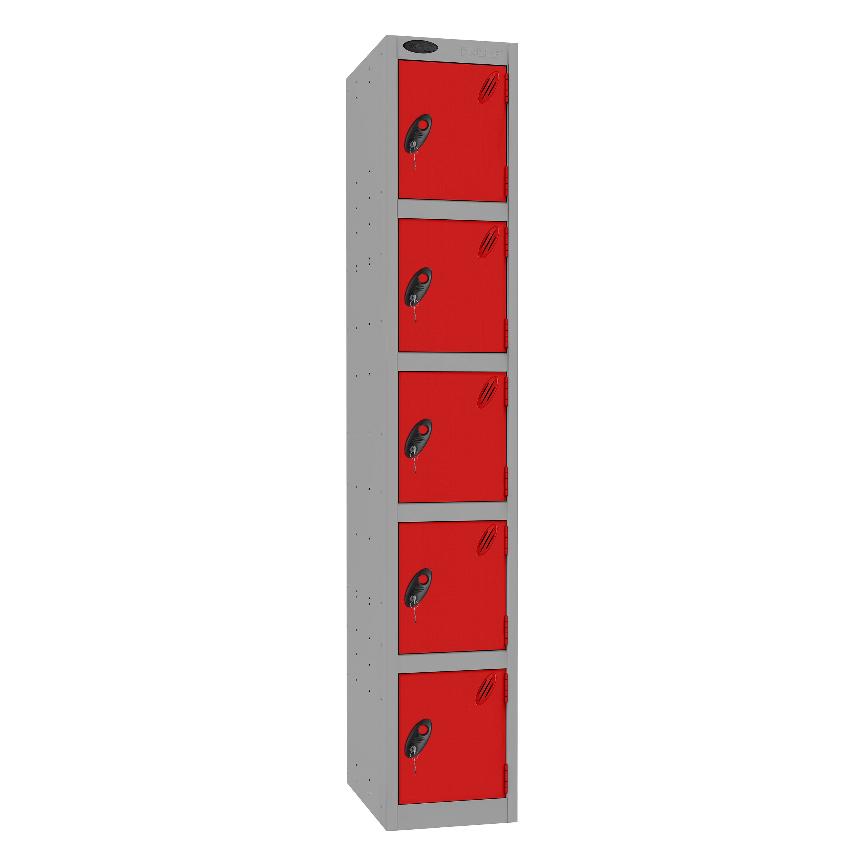 Probe Standard Imperial Locker — 5 Door, Flat Top, Triple Width — Silver Carcass / Red Doors