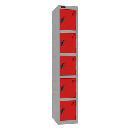 Probe Standard Imperial Locker — 5 Door, Flat Top, Triple Width — Silver Carcass / Red Doors
