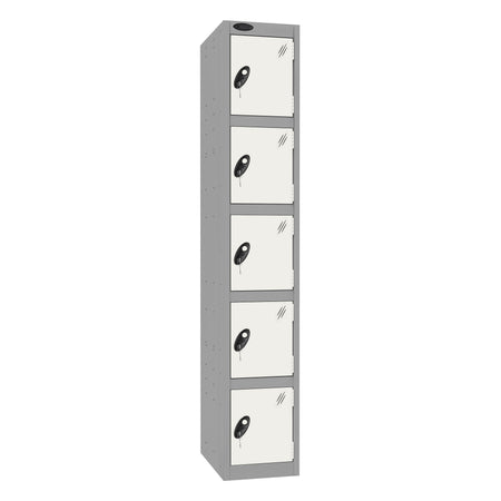 Probe Standard Imperial Locker — 5 Door, Sloping Top, Triple Width — Silver Carcass / White Doors