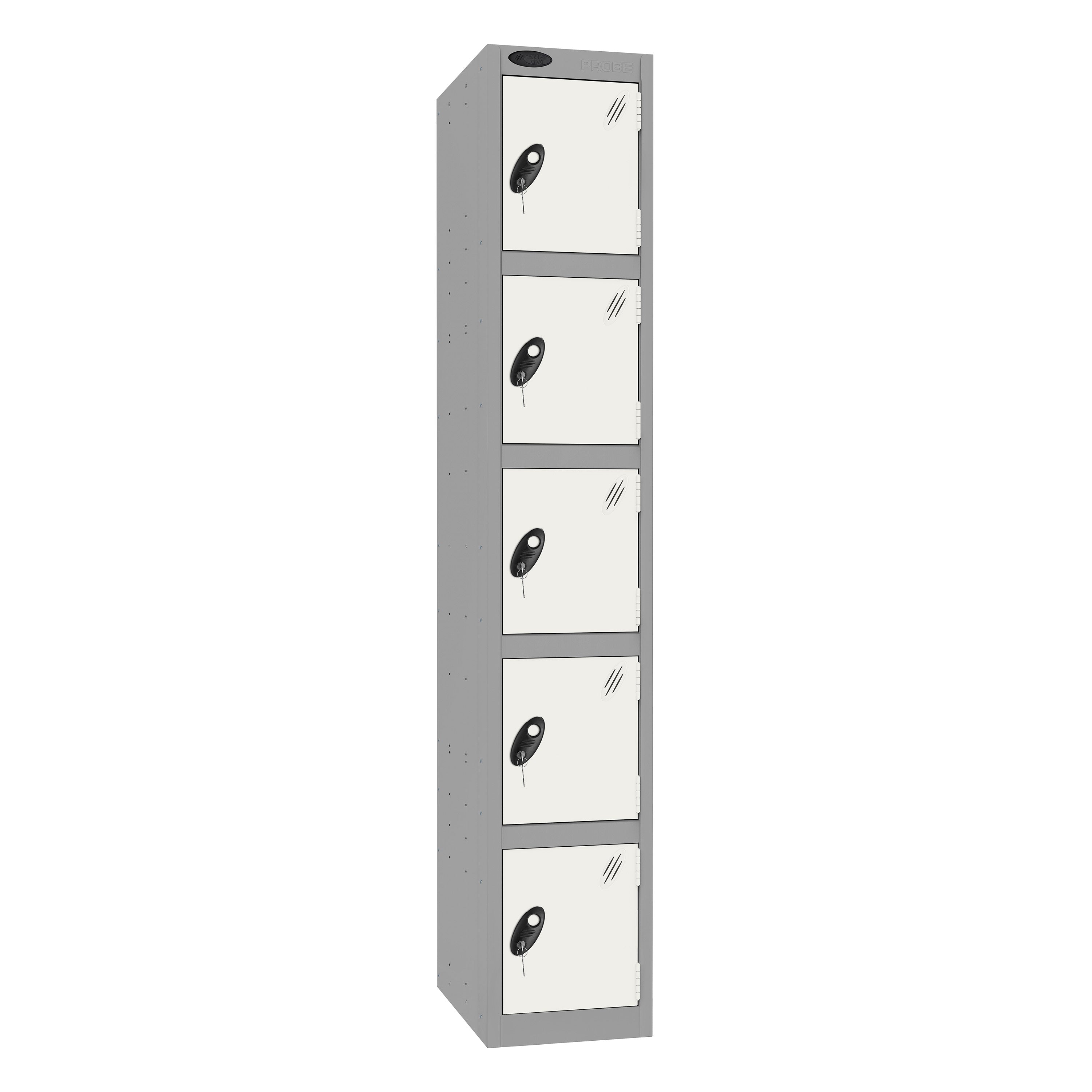 Probe Standard Imperial Locker — 5 Door, Flat Top, Triple Width — Silver Carcass / White Doors