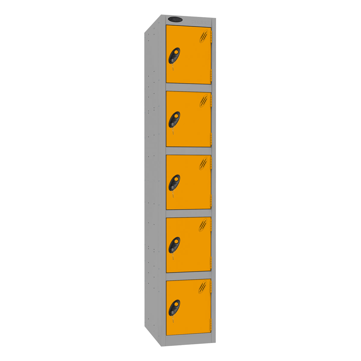 Probe Standard Imperial Locker — 5 Door, Sloping Top, Triple Width — Silver Carcass / Yellow Doors