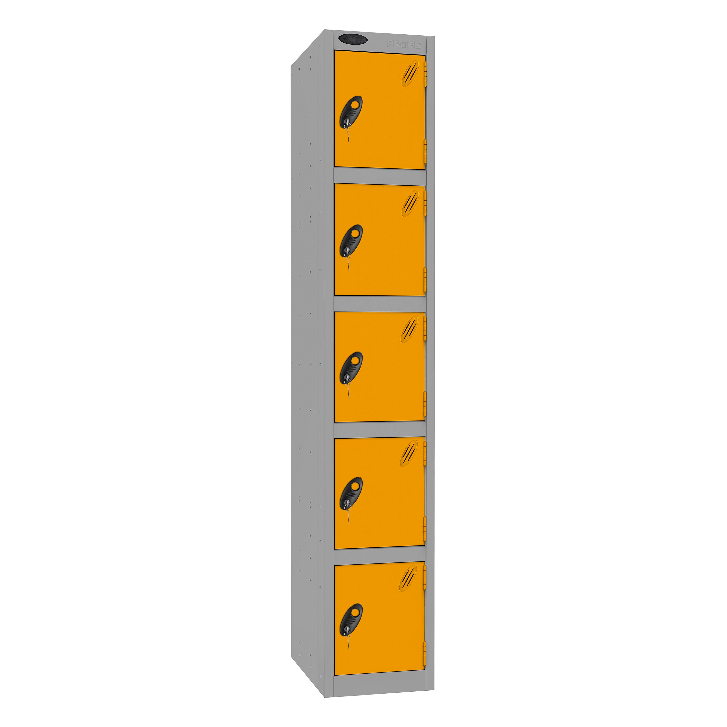 Probe Standard Imperial Locker — 5 Door, Flat Top, Triple Width — Silver Carcass / Yellow Doors
