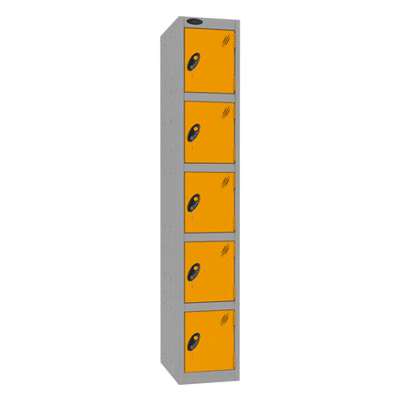 Probe Standard Imperial Locker — 5 Door, Flat Top, Triple Width — Silver Carcass / Yellow Doors
