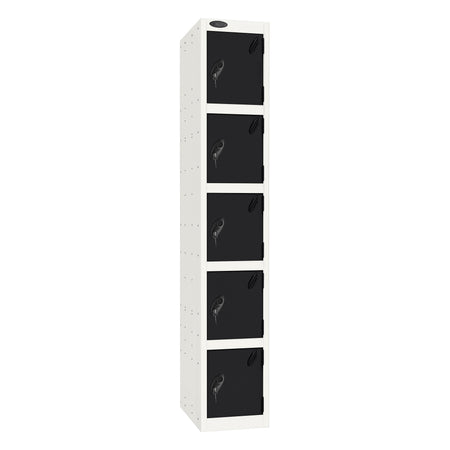 Probe Standard Imperial Locker — 5 Door, Sloping Top, Triple Width — White Carcass / Black Doors