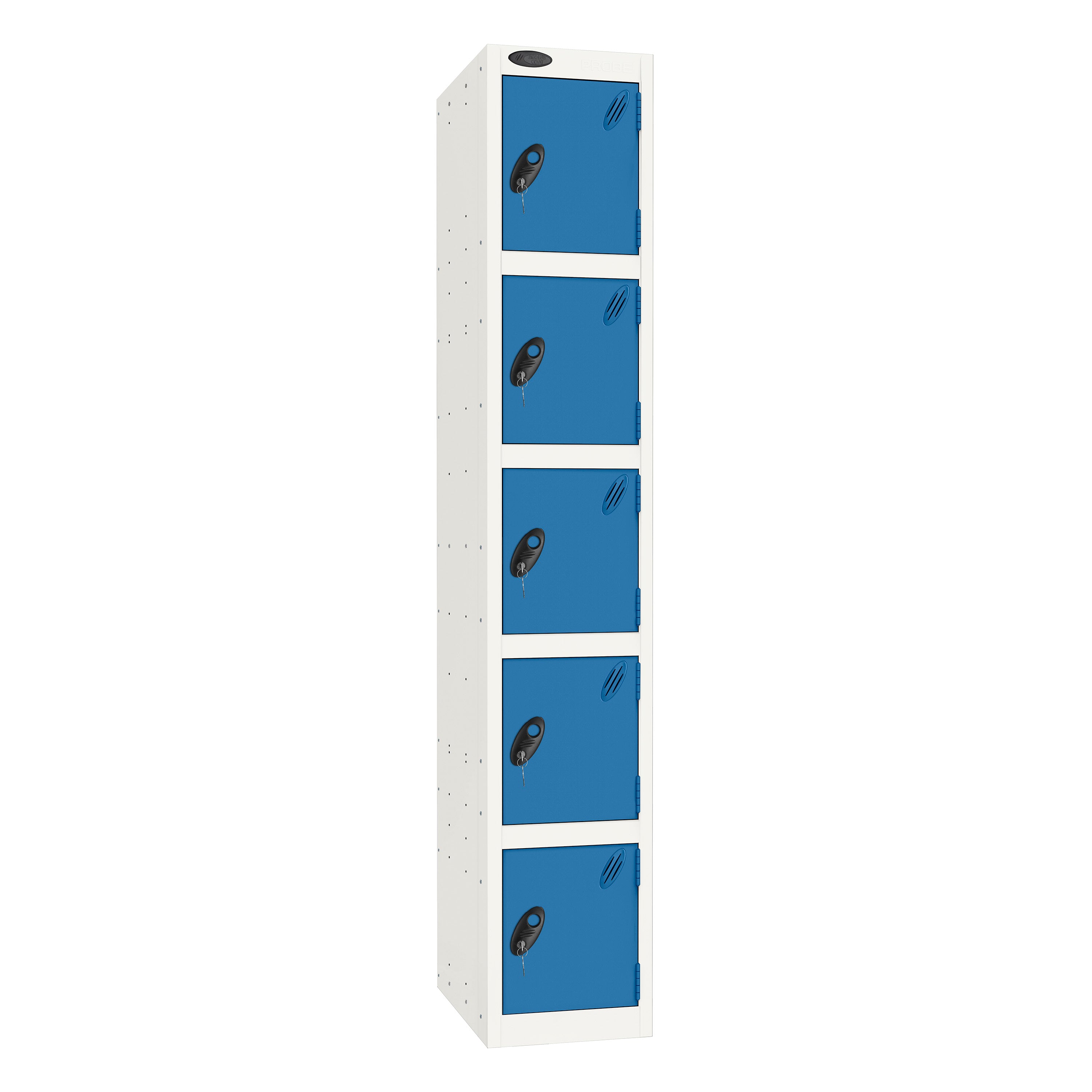 Probe Standard Imperial Locker — 5 Door, Sloping Top, Triple Width — White Carcass / Blue Doors