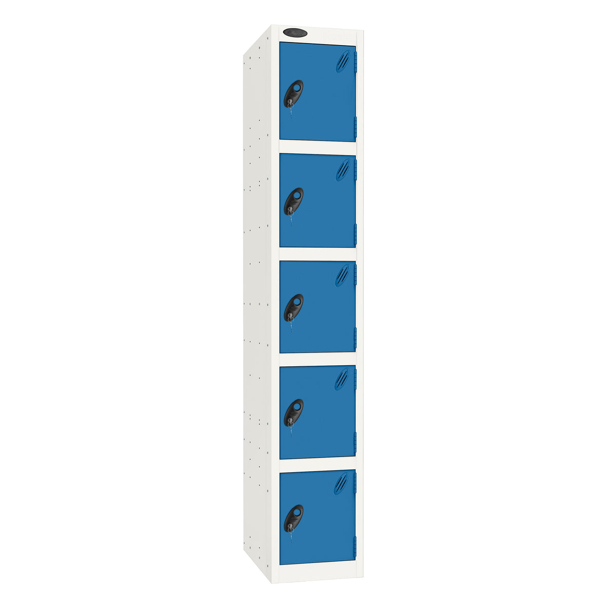 Probe Standard Imperial Locker — 5 Door, Flat Top, Triple Width — White Carcass / Blue Doors