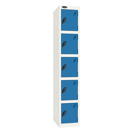 Probe Standard Imperial Locker — 5 Door, Flat Top, Triple Width — White Carcass / Blue Doors