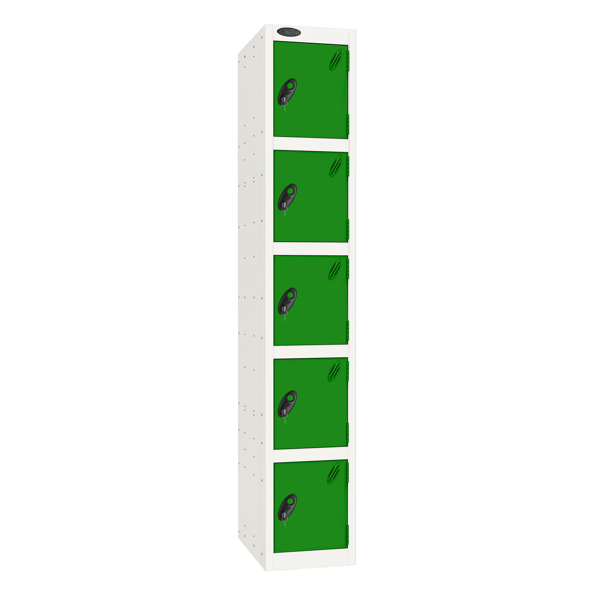 Probe Standard Imperial Locker — 5 Door, Sloping Top, Triple Width — White Carcass / Green Doors