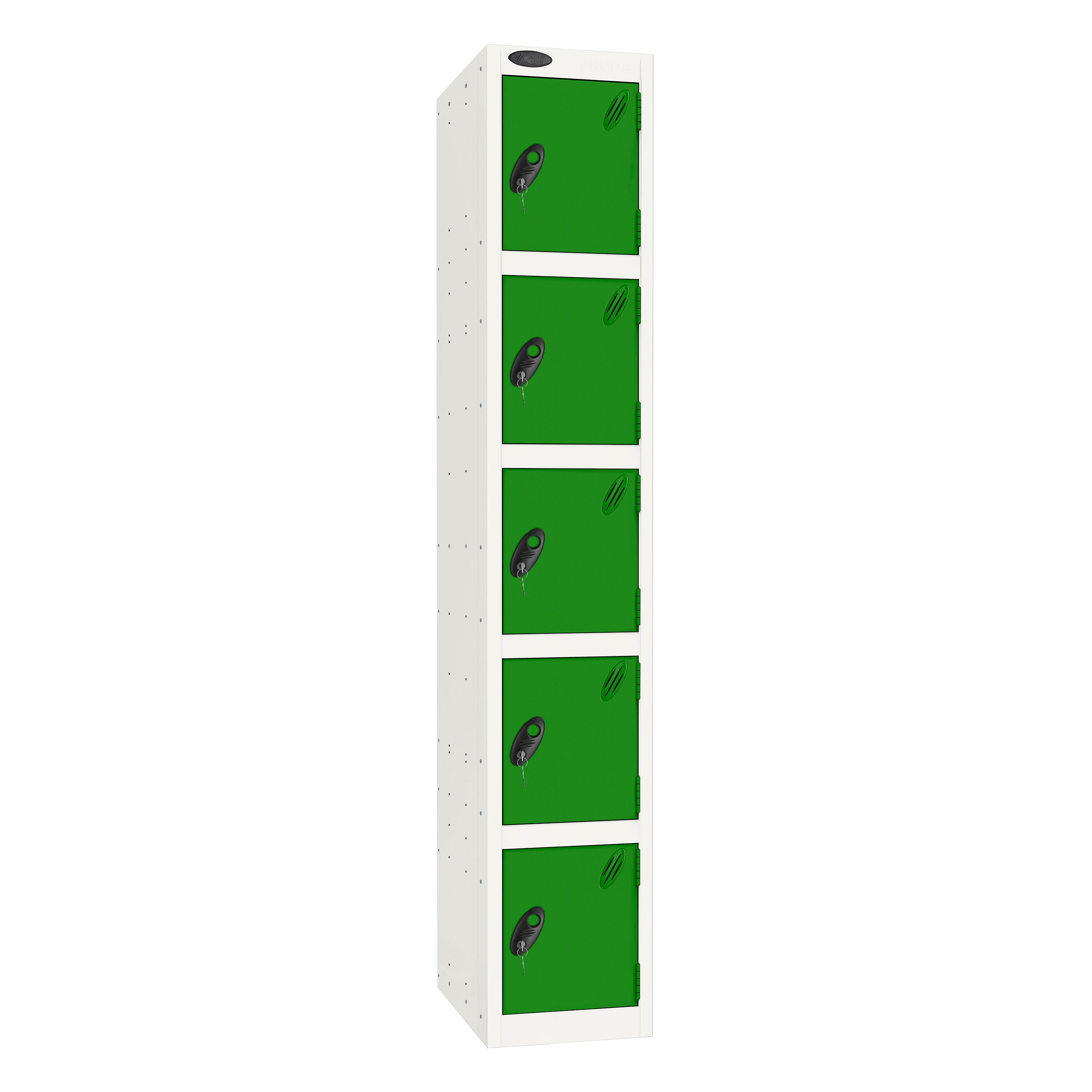 Probe Standard Imperial Locker — 5 Door, Flat Top, Triple Width — White Carcass / Green Doors