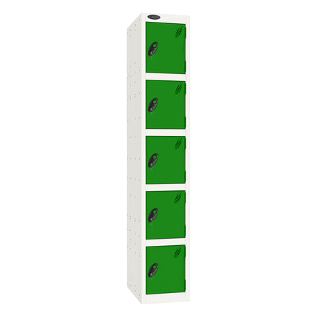 Probe Standard Imperial Locker — 5 Door, Flat Top, Triple Width — White Carcass / Green Doors