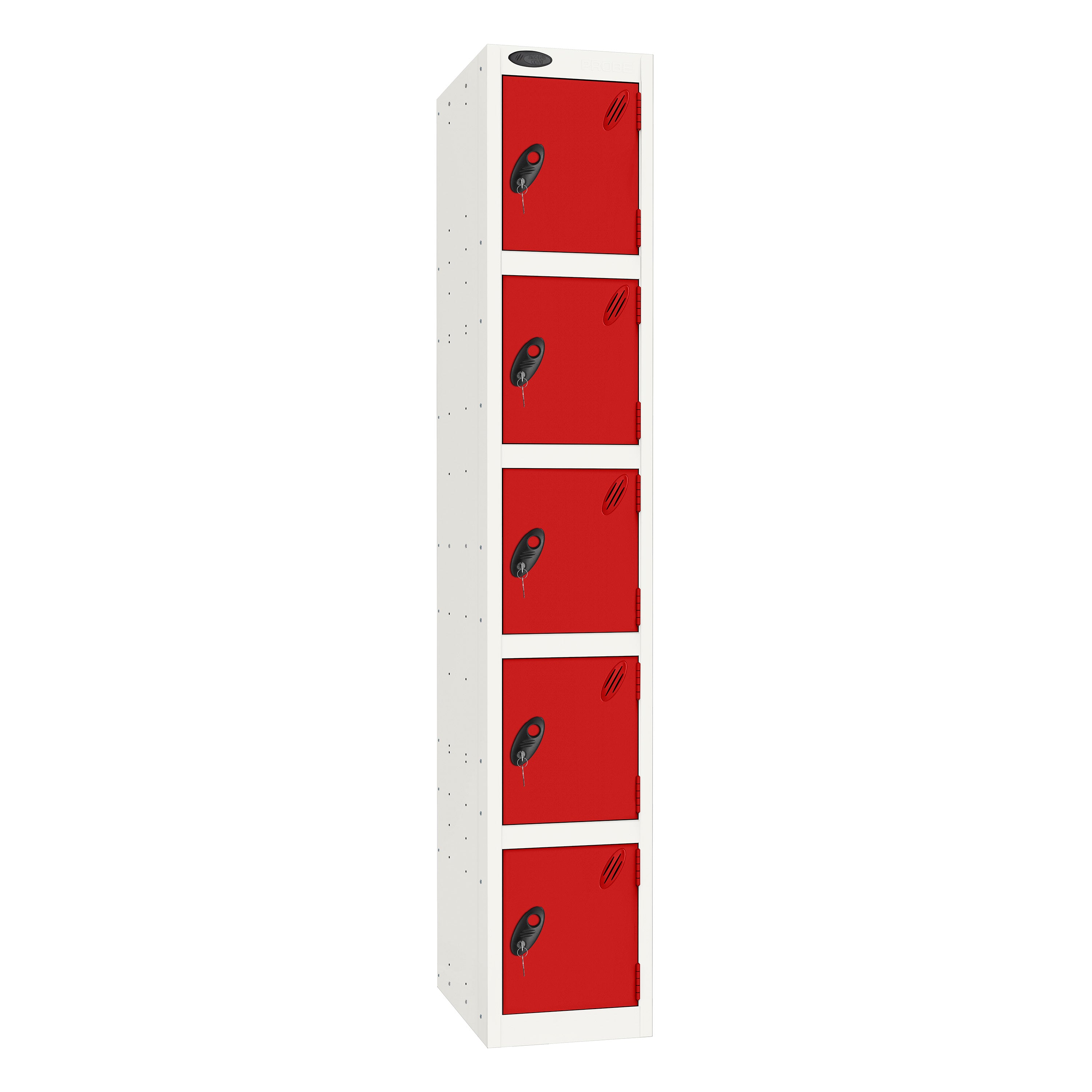 Probe Standard Imperial Locker — 5 Door, Sloping Top, Triple Width — White Carcass / Red Doors