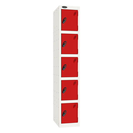 Probe Standard Imperial Locker — 5 Door, Sloping Top, Triple Width — White Carcass / Red Doors