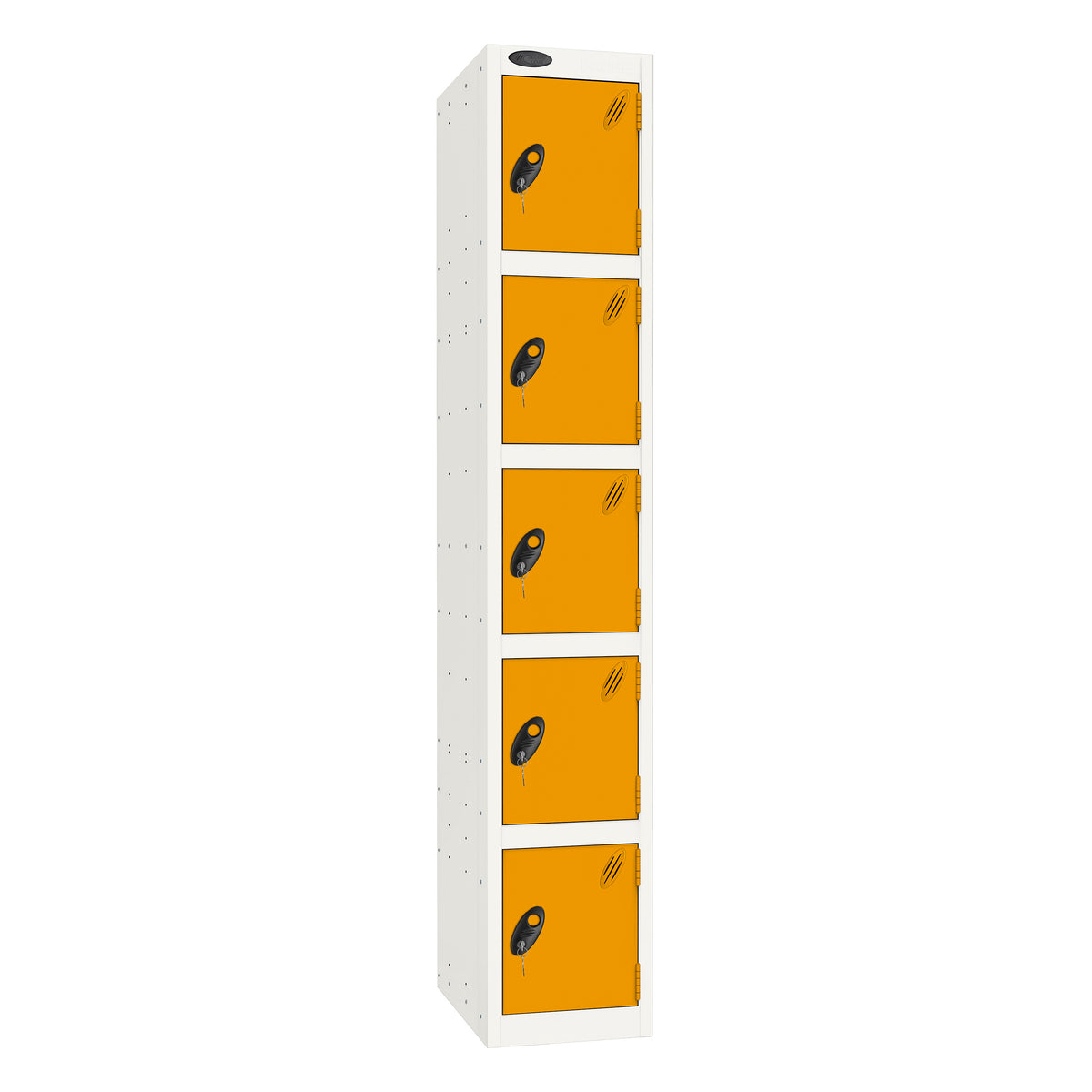 Probe Standard Imperial Locker — 5 Door, Sloping Top, Triple Width — White Carcass / Yellow Doors