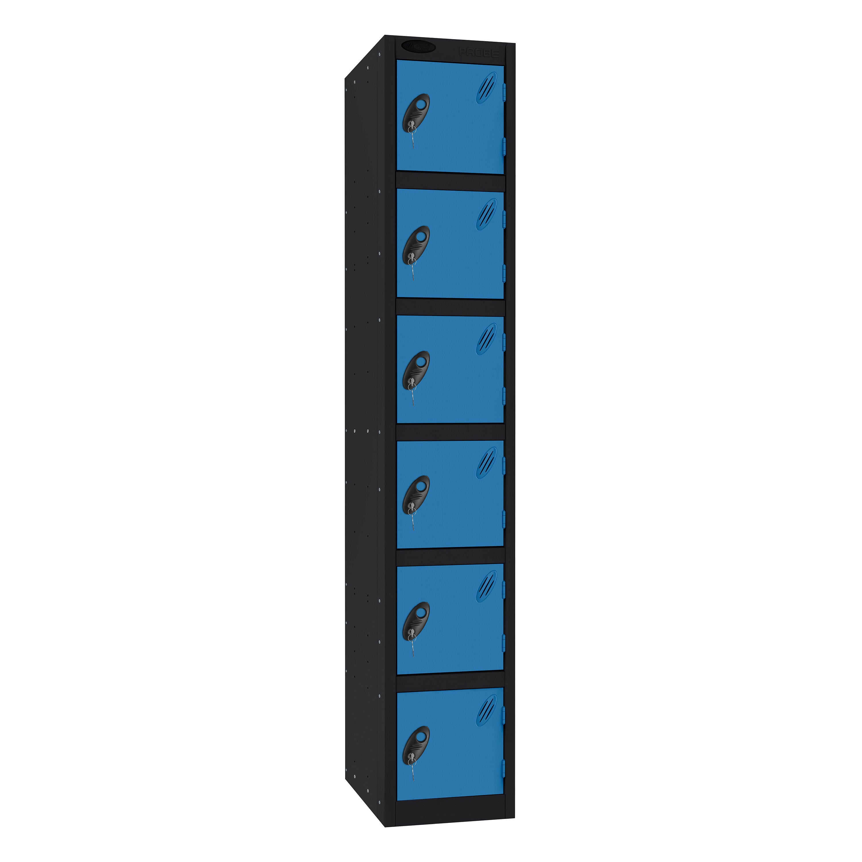 Probe Standard Imperial Locker — 6 Door, Flat Top, Triple Width — Black Carcass / Blue Doors