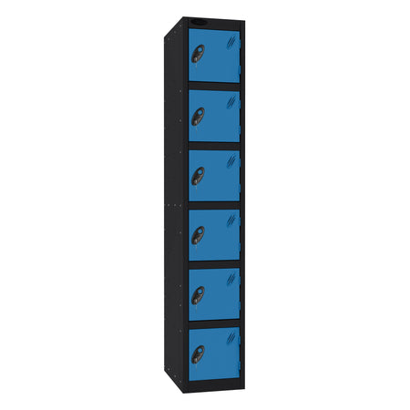 Probe Standard Imperial Locker — 6 Door, Sloping Top, Double Width — Black Carcass / Blue Doors