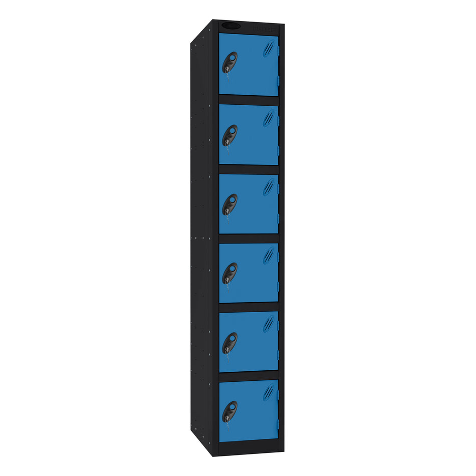 Probe Standard Imperial Locker — 6 Door, Sloping Top, Double Width — Black Carcass / Blue Doors