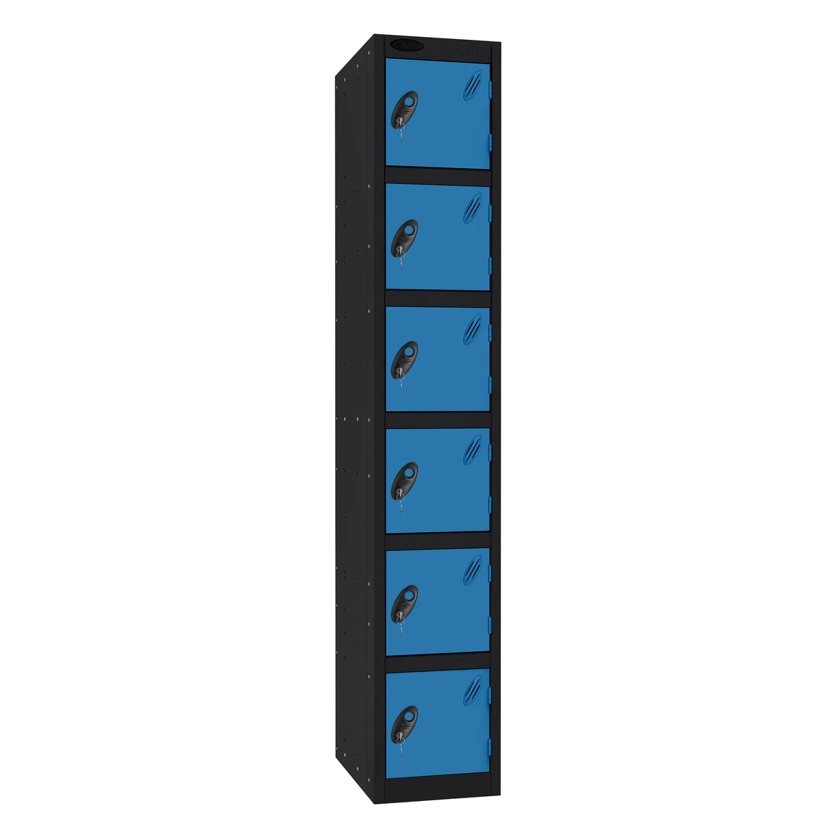 Probe Standard Imperial Locker — 6 Door, Flat Top, Double Width — Black Carcass / Blue Doors